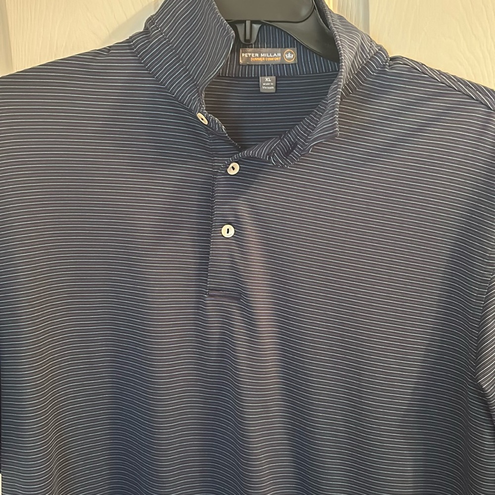 Navy Blue Striped Peter Millar Summer Comfort Polo